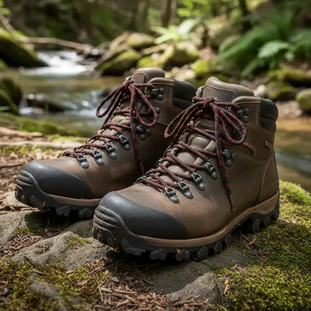 Sturdy hiking shoes with deep treads